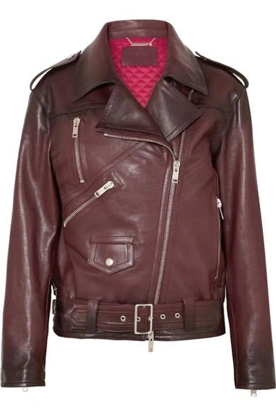 Shop Givenchy Oversized Textured-leather Biker Jacket In Burgundy