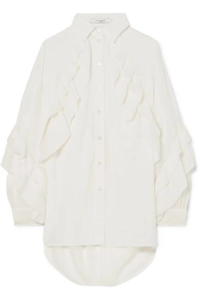 Shop Givenchy Pleated Ruffled Silk-blend Georgette Blouse In White
