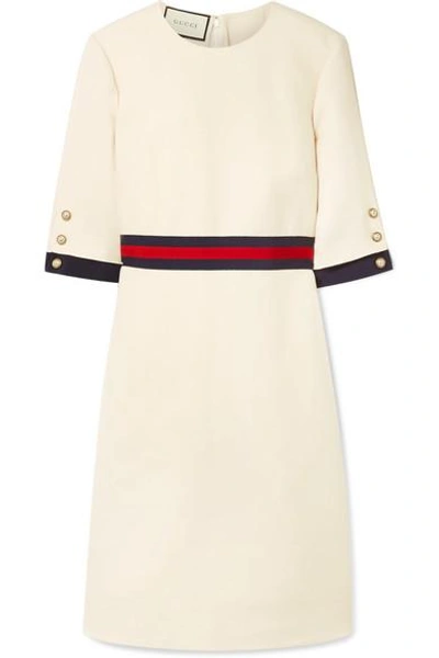 Shop Gucci Grosgrain-trimmed Wool And Silk-blend Cady Mini Dress In Ivory