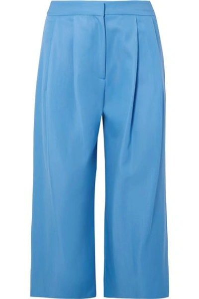 Shop Adam Lippes Cropped Pleated Wool-blend Gabardine Culottes In Blue