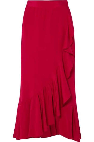 Shop Adam Lippes Ruffled Silk-crepe Wrap Skirt In Red