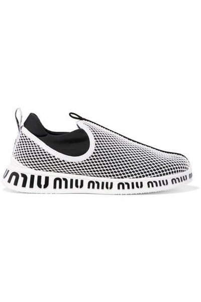 Shop Miu Miu Logo-print Neoprene And Mesh Slip-on Sneakers In Black