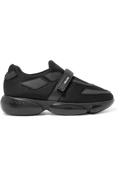 Shop Prada Cloudbust Allacciate Logo-embossed Rubber And Leather-trimmed Mesh Sneakers In Black