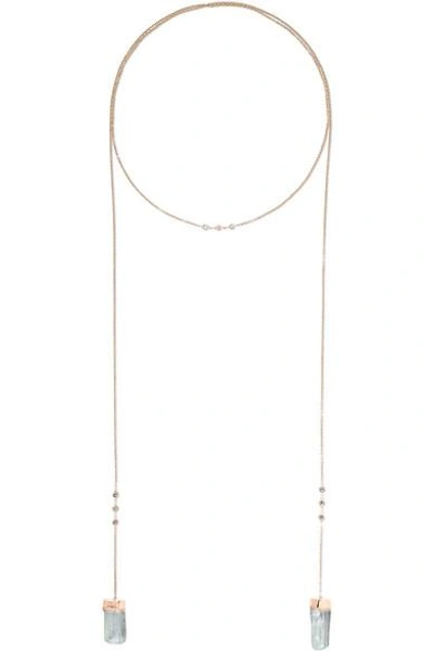 Shop Jacquie Aiche 14-karat Rose Gold, Diamond And Aquamarine Necklace