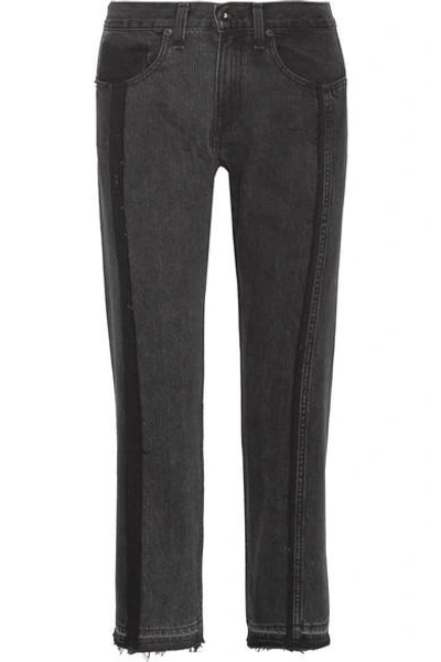 Shop Rag & Bone 2 Tone Cropped High-rise Straight-leg Jeans In Black