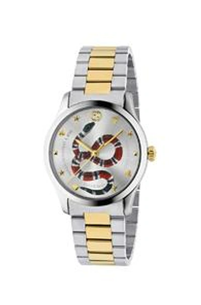 Shop Gucci 38mm G-timeless Snake Bracelet Watch In Metallics