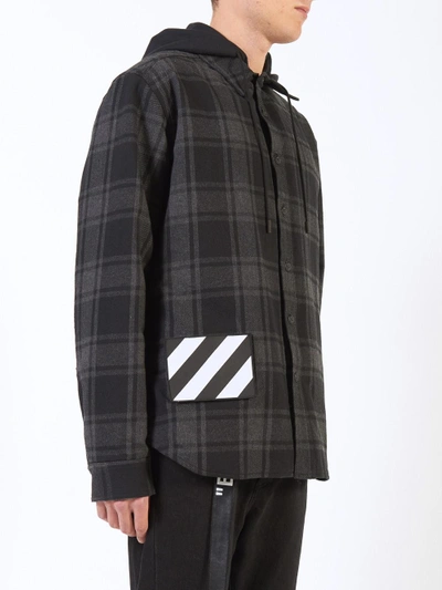 Shop Off-white Hooded Checked Flannel Jacket