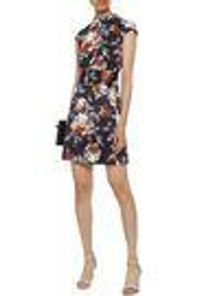 Shop Theory Belted Floral-print Satin-faille Mini Dress In Black