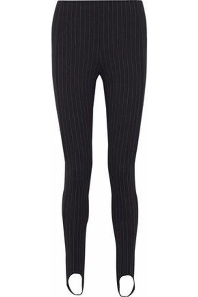 Shop Totême Woman Pinstriped Jersey Skinny Stirrup Pants Black