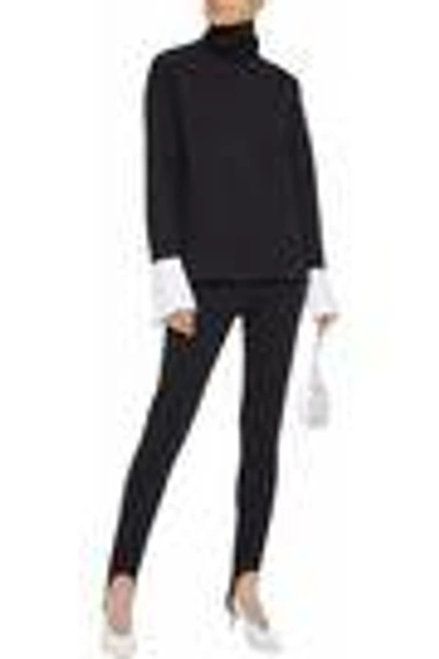 Shop Totême Woman Pinstriped Jersey Skinny Stirrup Pants Black