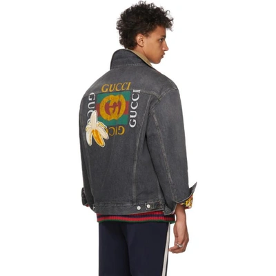 Shop Gucci Black Logo Patch Denim Jacket In 1082 Black