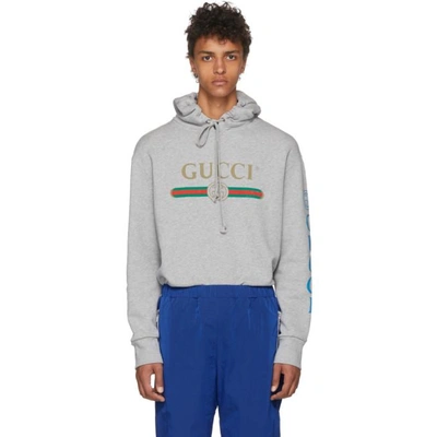 Gucci Vintage Logo Embroidered Pullover Hoodie In Grey | ModeSens