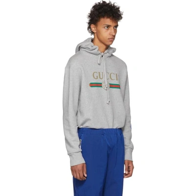 Gucci Vintage Logo Embroidered Pullover Hoodie In Grey | ModeSens