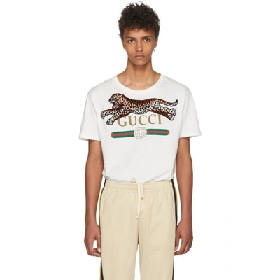 Shop Gucci Off-white Leopard T-shirt In 9169 White