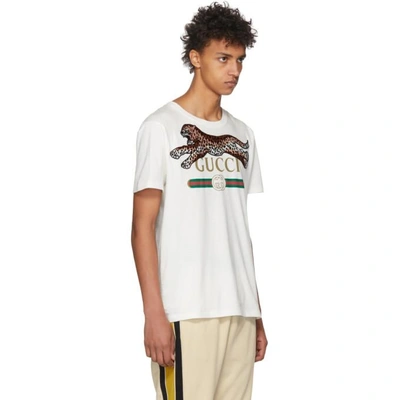 Shop Gucci Off-white Leopard T-shirt In 9169 White