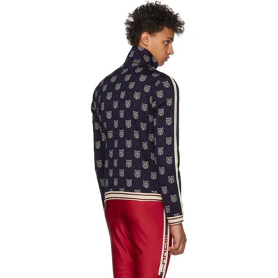 Shop Gucci Navy Checkered Track Jacket In 4033 Ink