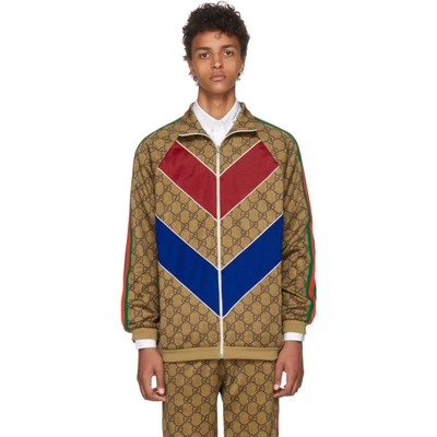 Shop Gucci Tan Gg Vintage Track Jacket In 2035 Camel