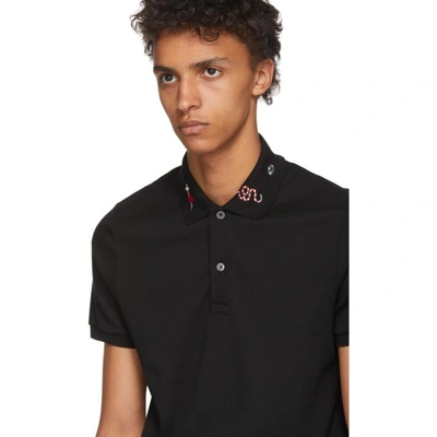 Shop Gucci Black Embroidered Collar Polo In 1082 Black