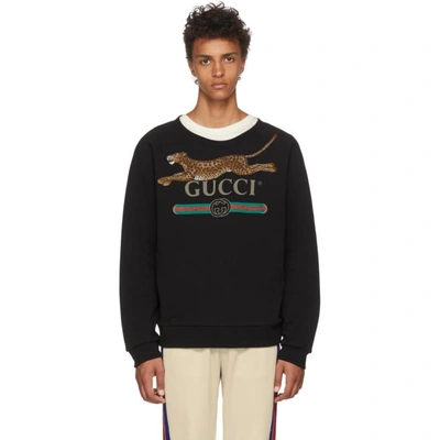 Gucci Cheetah Applique Logo Sweatshirt In Black | ModeSens