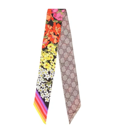 Shop Gucci Gg And Floral-printed Silk Scarf In Multicoloured