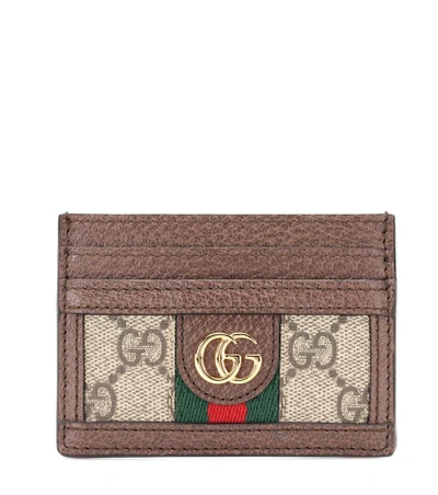 Shop Gucci Ophidia Leather Card Holder In Brown