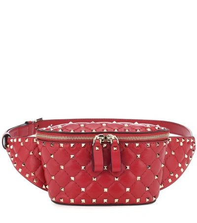 Shop Valentino Rockstud Spike Leather Belt Bag In Red