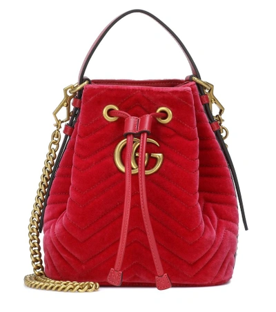 Shop Gucci Gg Marmont Velvet Bucket Bag In Pink