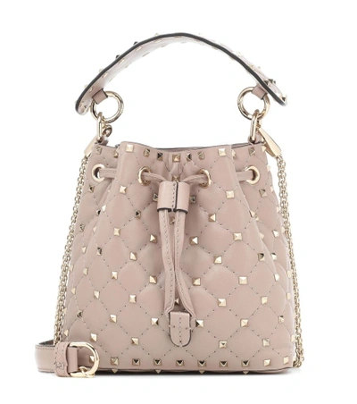 Shop Valentino Candystud Leather Bucket Bag In Pink