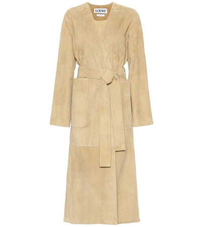 Shop Loewe Suede Coat In Beige