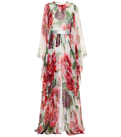 Shop Dolce & Gabbana Floral Silk Maxi Dress In Pink