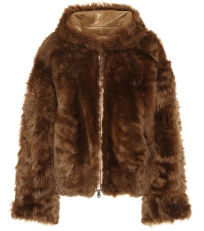 Shop Brunello Cucinelli Reversible Leather And Lamb Fur Jacket In Brown