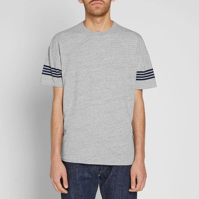 Shop Remi Relief Four Stripe Sleeve Pocket Tee In Grey