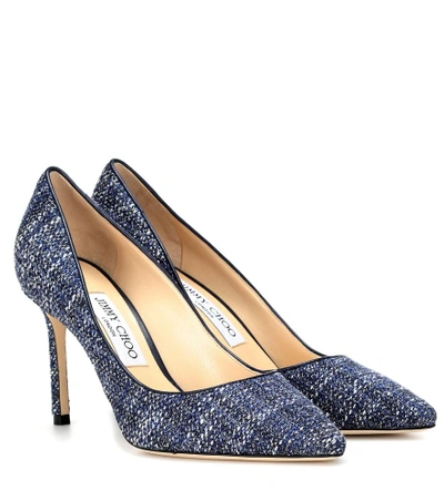 Shop Jimmy Choo Romy 85 Tweed Pumps In Blue