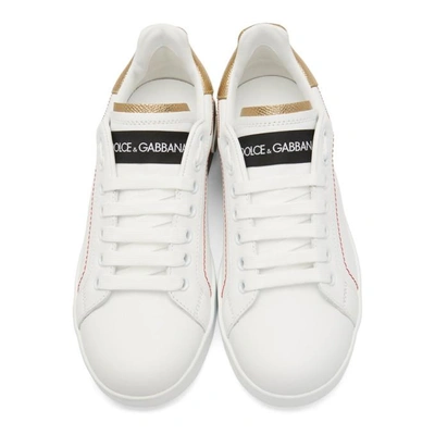 Shop Dolce & Gabbana Dolce And Gabbana White And Gold Portofino Logo Sneakers In 89662 Gold