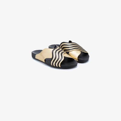 Shop Fendi Ladies Stripe Modern Wave Slides, Size: 35 In Metallic