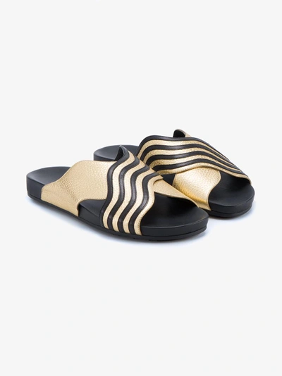 Shop Fendi Ladies Stripe Modern Wave Slides, Size: 35 In Metallic