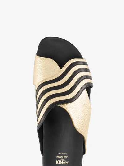 Shop Fendi Ladies Stripe Modern Wave Slides, Size: 35 In Metallic