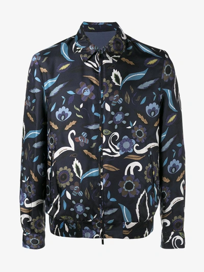 Shop Fendi Reversible Floral Print Jacket In Blue