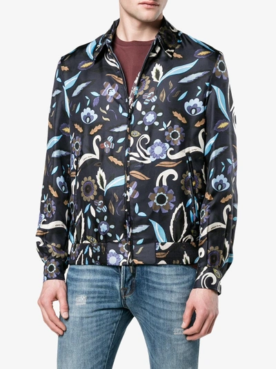 Shop Fendi Reversible Floral Print Jacket In Blue