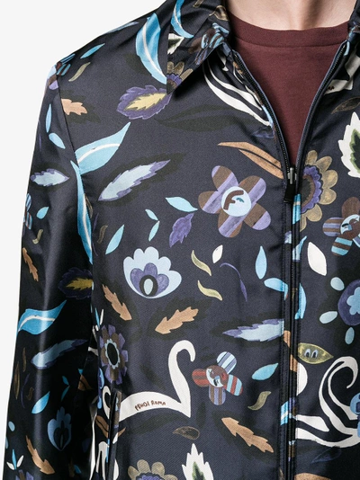 Shop Fendi Reversible Floral Print Jacket In Blue