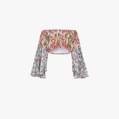 Shop All Things Mochi Lenny Floral Print Cropped Cotton Blouse In Multicolour