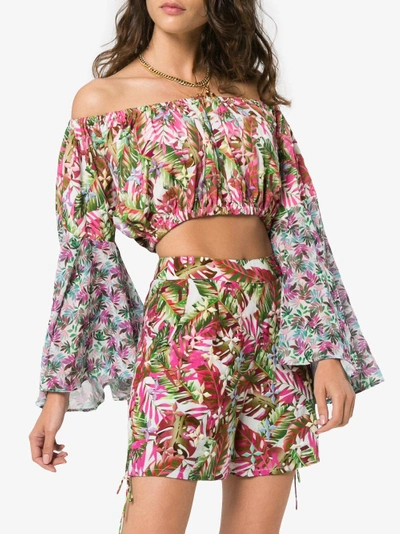 Shop All Things Mochi Lenny Floral Print Cropped Cotton Blouse In Multicolour