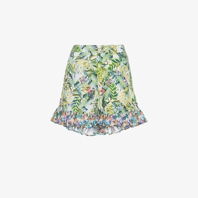 Shop All Things Mochi Baila Tropical Print Ruffle Shorts In Green