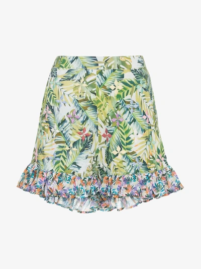 Shop All Things Mochi Baila Tropical Print Ruffle Shorts In Green