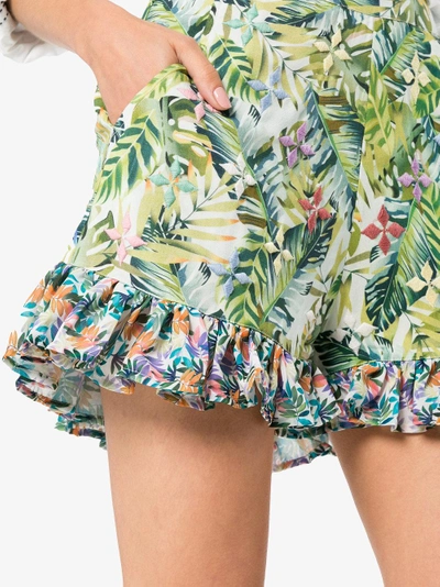 Shop All Things Mochi Baila Tropical Print Ruffle Shorts In Green