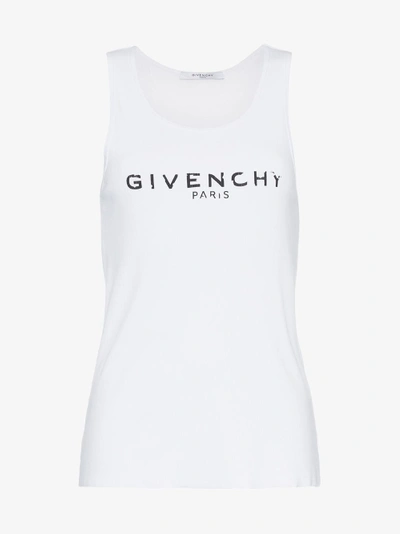 Shop Givenchy Distressed Logo Tank Top In White
