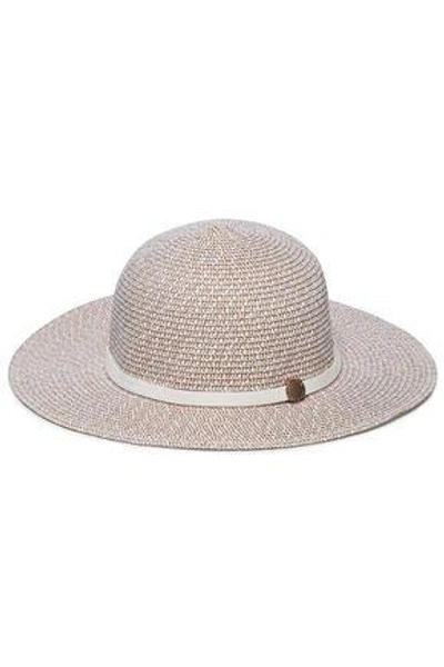 Shop Melissa Odabash Woman Colette Leather-trimmed Straw Sunhat Taupe