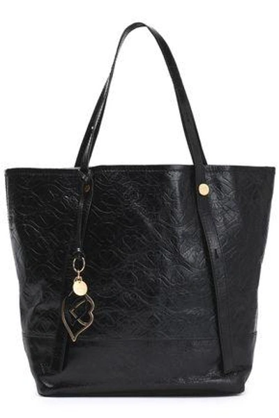 Shop See By Chloé Andy Bisou Embossed Washed-leather Tote In Black
