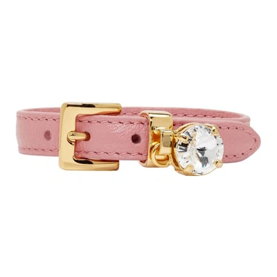 Shop Miu Miu Pink Leather Crystal Bracelet In F0028 D Pin