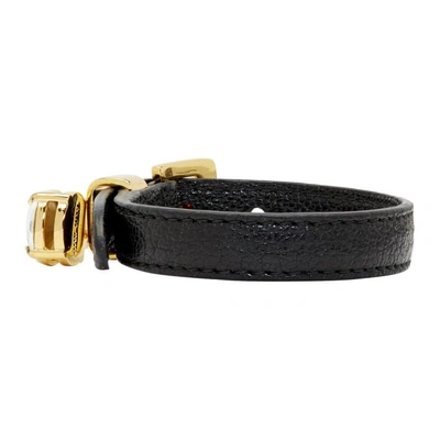 Shop Miu Miu Black Leather Crystal Bracelet In F0002 Black